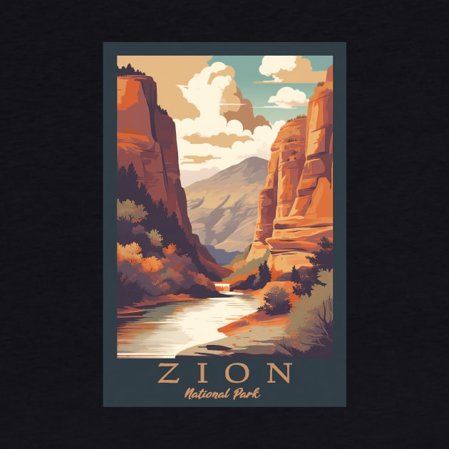 Zion National Park Vintage Travel Poster by GreenMary Design